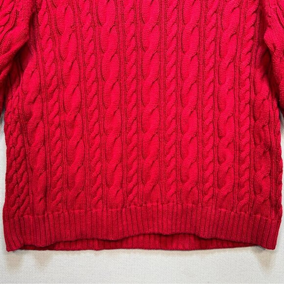 Lands' End Women Cable Knit Sweater Size XL Red Fisherman Boat Neck Casual - Picture 7 of 12